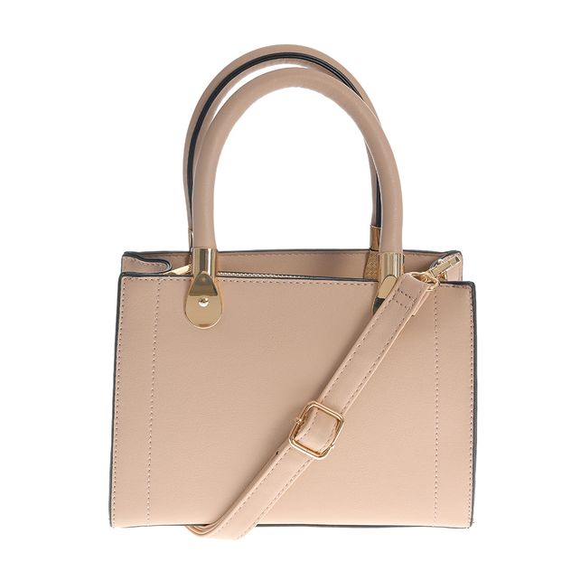 Geanta crossbody bej cu detalii aurii