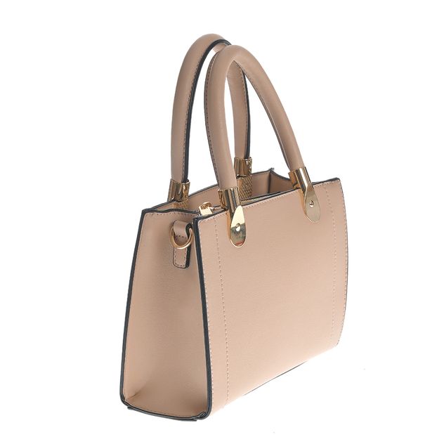 Geanta crossbody bej cu detalii aurii