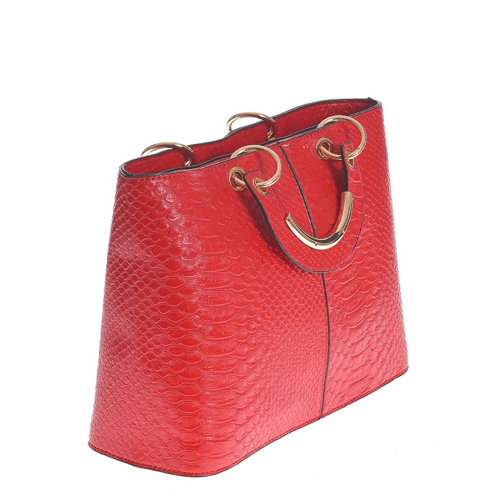 Geanta rosie cu aspect piele de sarpe - 2 | YEO