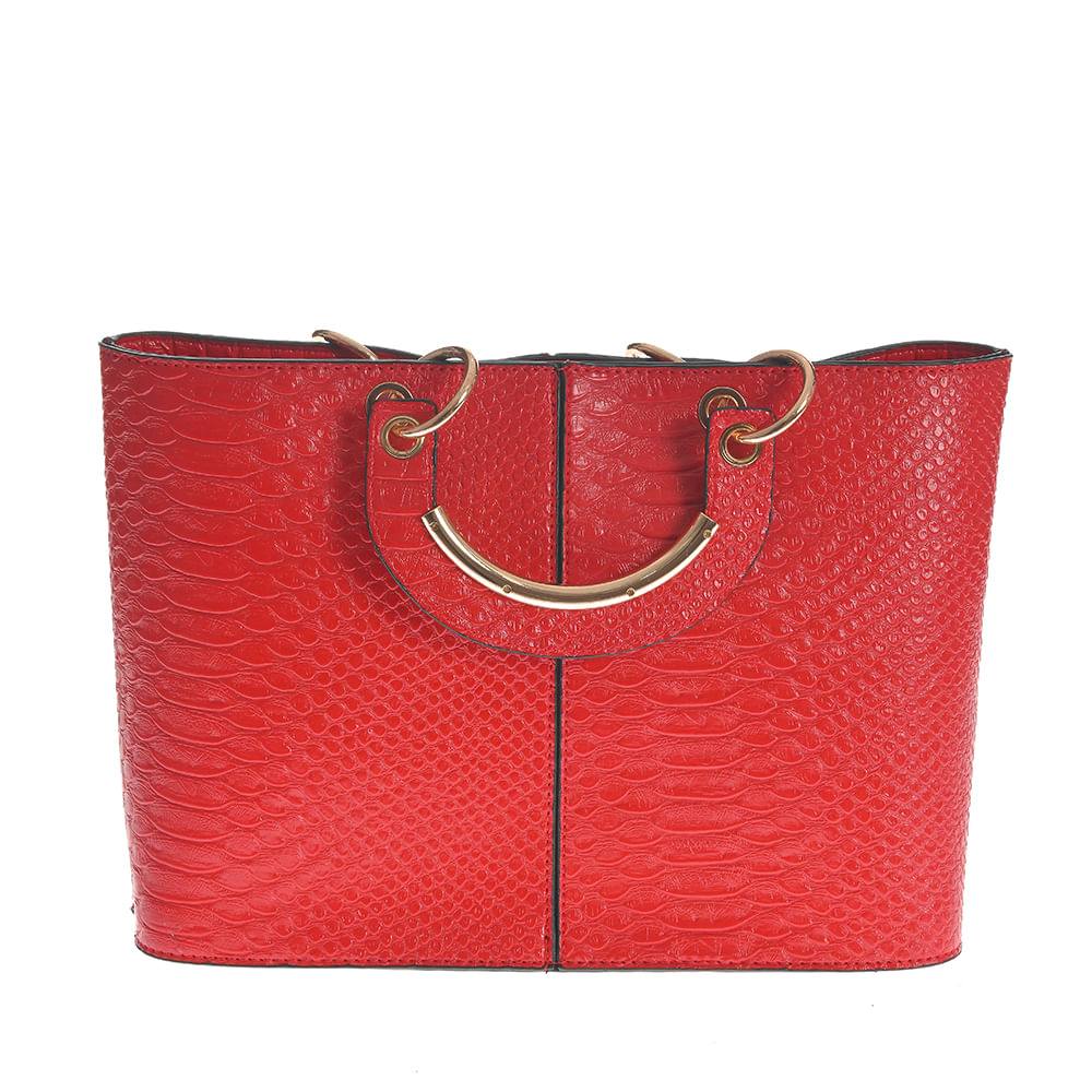 Geanta rosie cu aspect piele de sarpe - 3 | YEO