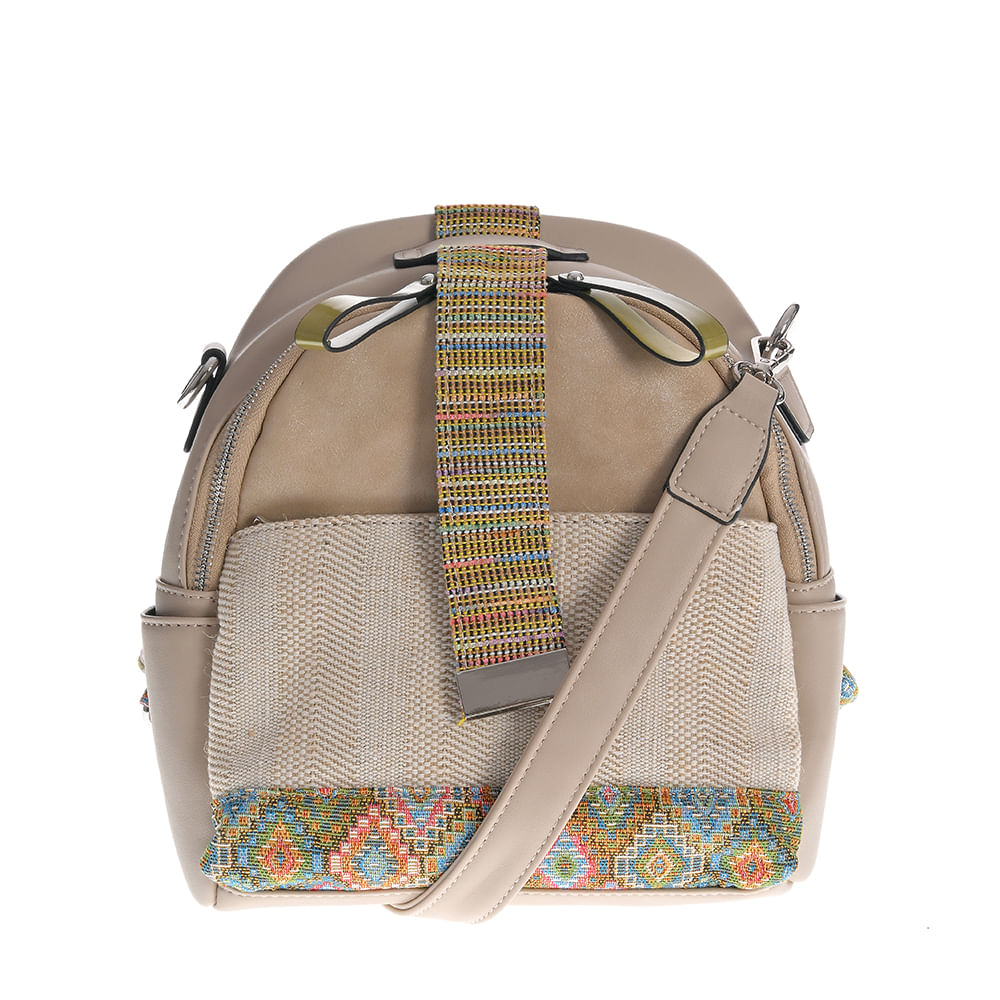 Rucsac din piele ecologica cu imprimeu multicolor