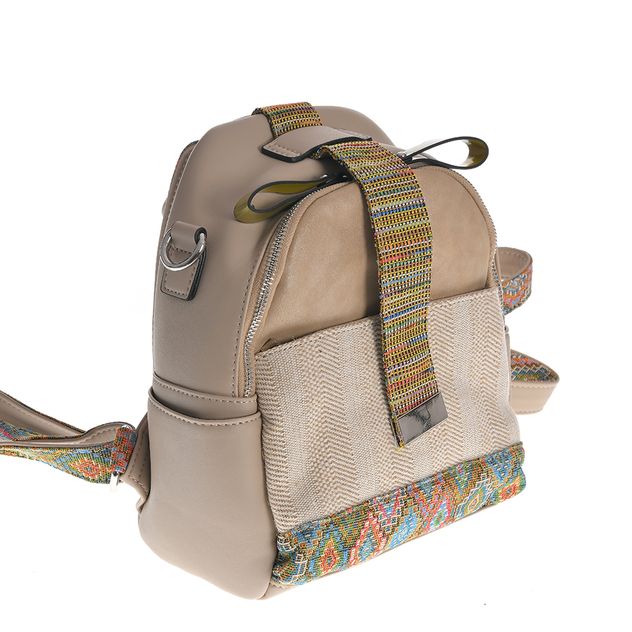 Rucsac din piele ecologica cu imprimeu multicolor