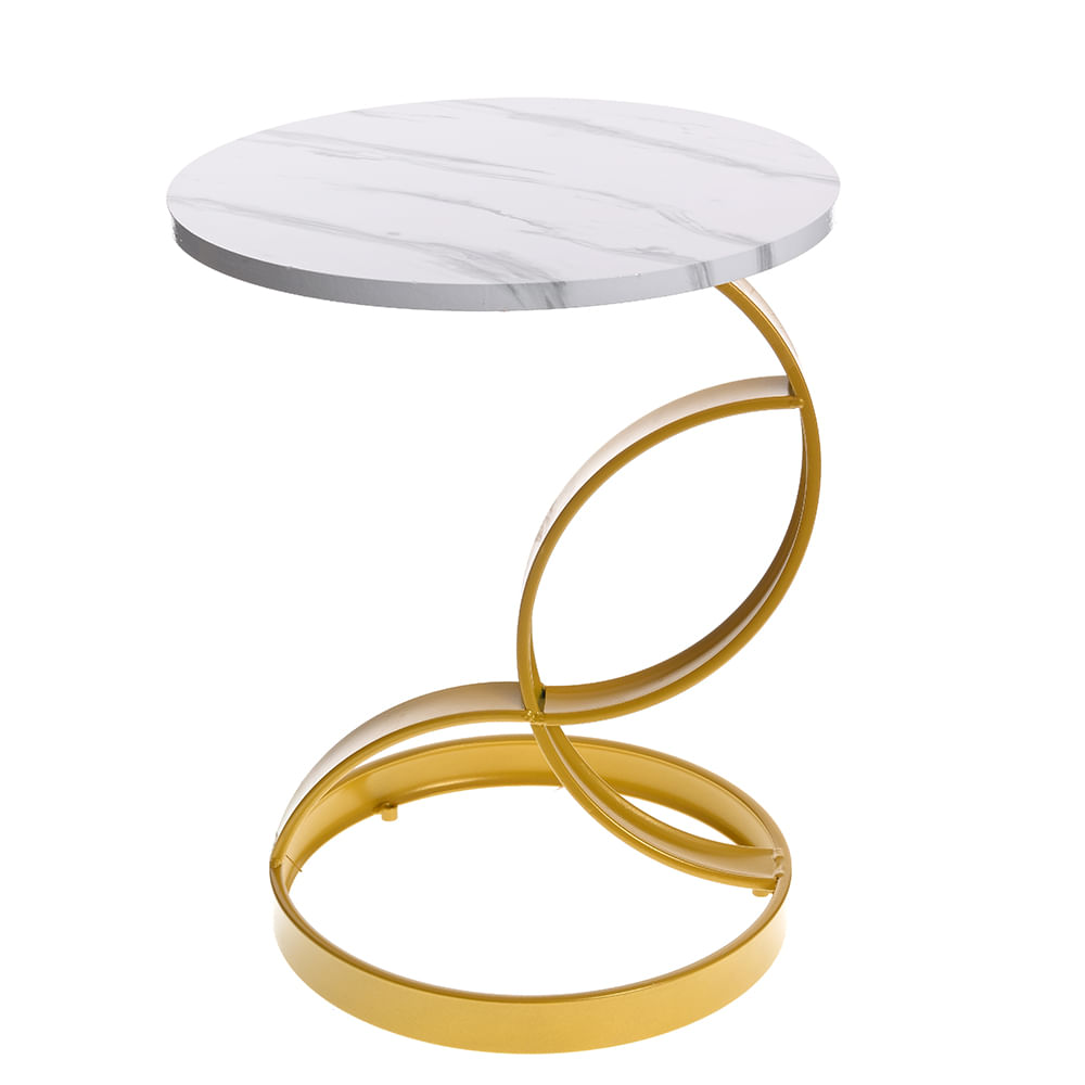 Masuta cu blat rotund alb si structura aurie metalica 55 cm - 1 | YEO