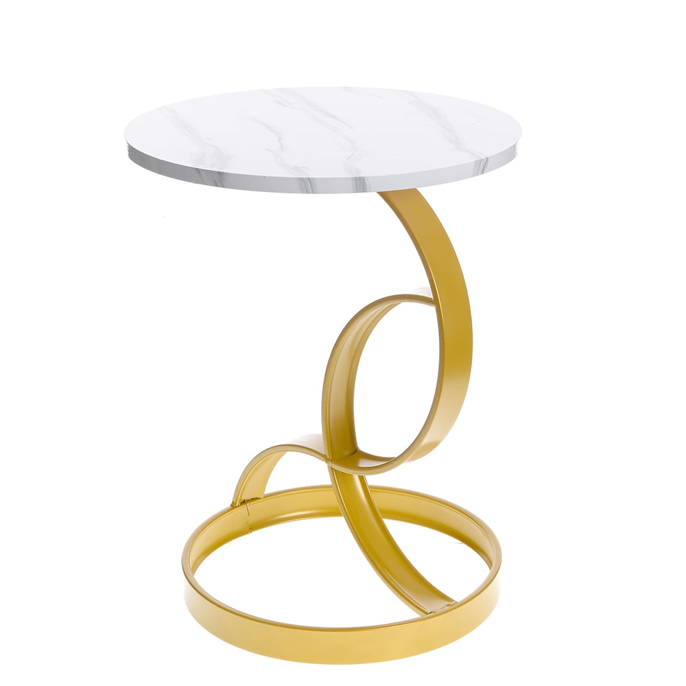 Masuta cu blat rotund alb si structura aurie metalica 55 cm - 2 | YEO