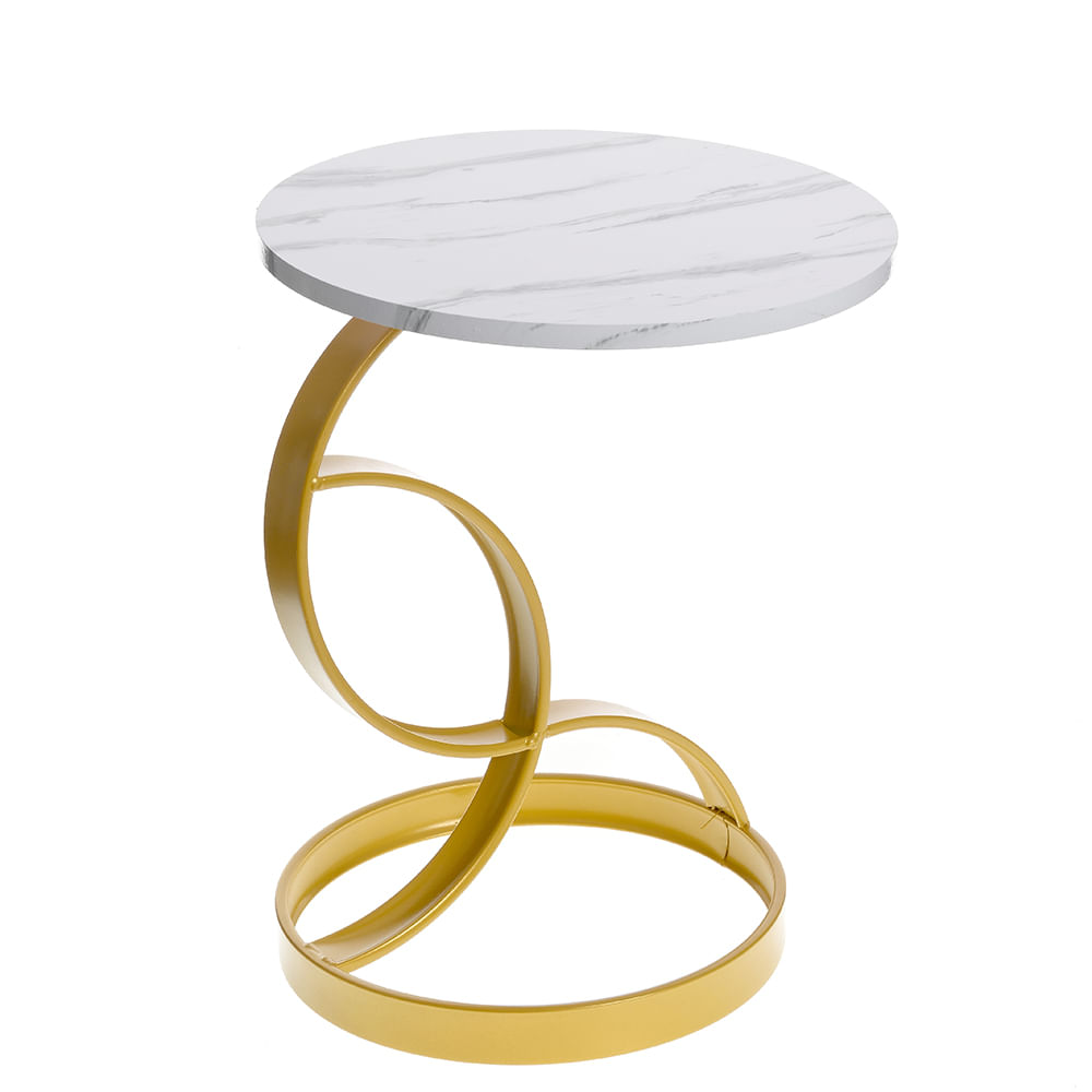 Masuta cu blat rotund alb si structura aurie metalica 55 cm - 3 | YEO