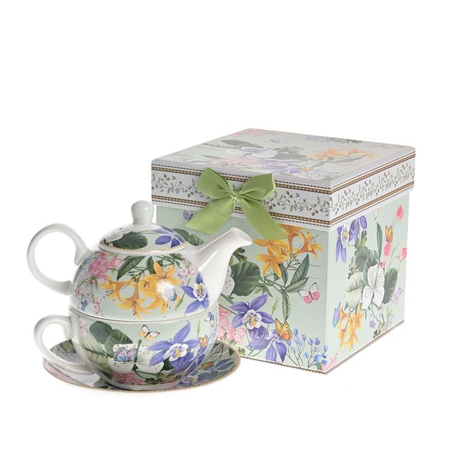Set ceainic 400 ml si ceasca 250 ml cu farfurioara,imprimeu floral si cutie cadou