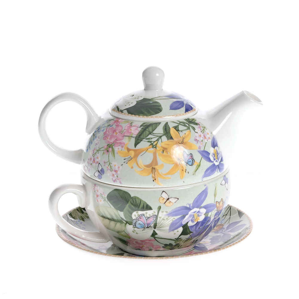 Set ceainic 400 ml si ceasca 250 ml cu farfurioara,imprimeu floral si cutie cadou - 1 | YEO