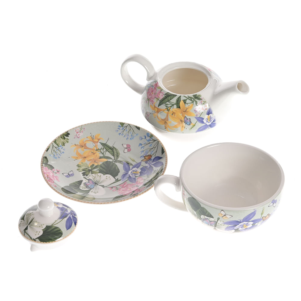 Set ceainic 400 ml si ceasca 250 ml cu farfurioara,imprimeu floral si cutie cadou - 3 | YEO
