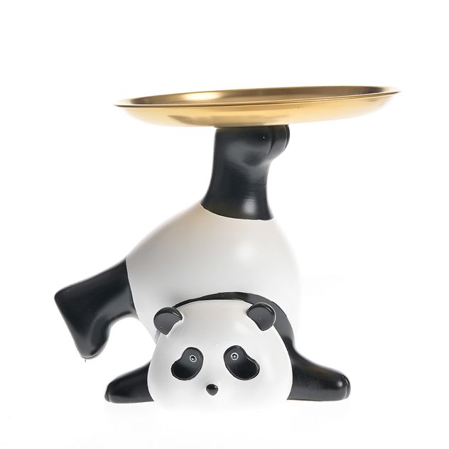 Suport decorativ panda cu platou auriu, design amuzant 18 cm