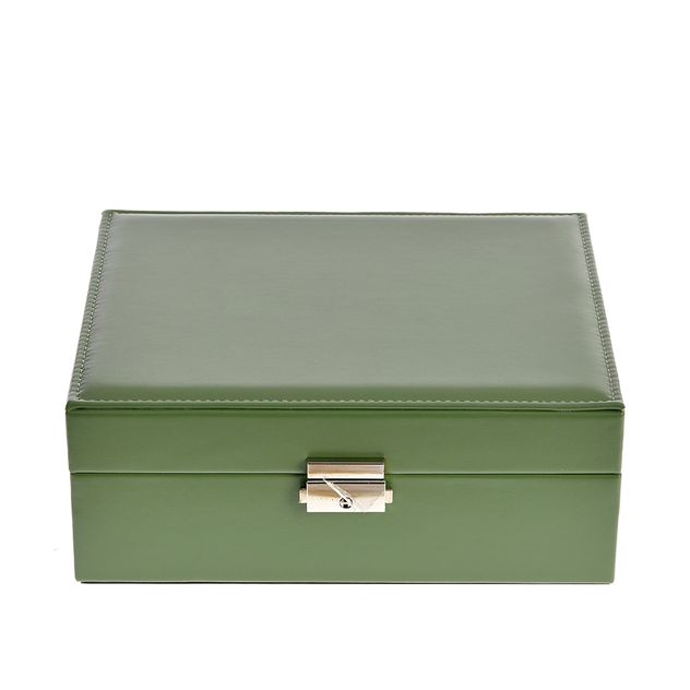 Cutie de bijuterii verde cu cheie si interior compartimentat
