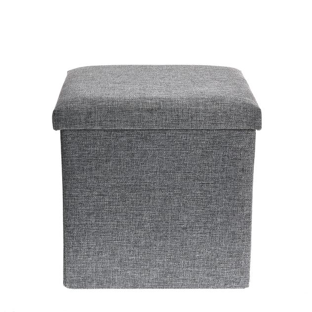 Taburet pliabil cu spatiu de depozitare, material textil gri 38 cm