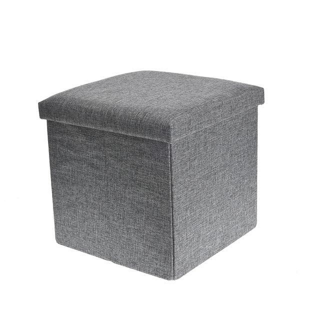 Taburet pliabil cu spatiu de depozitare, material textil gri 38 cm
