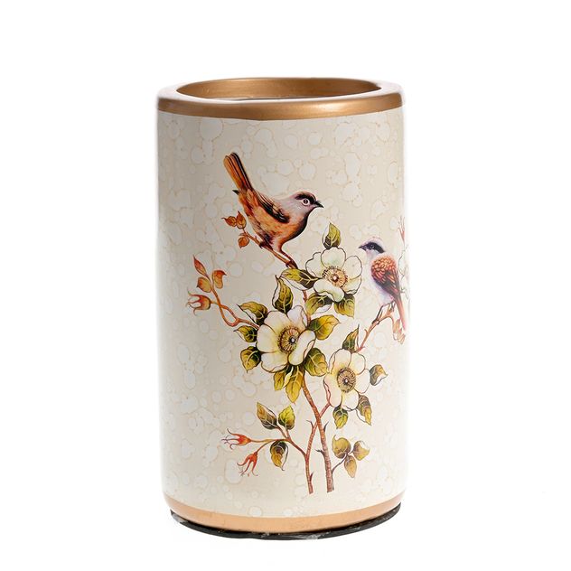 Vaza ceramica cu model floral si pasari 16.5 cm