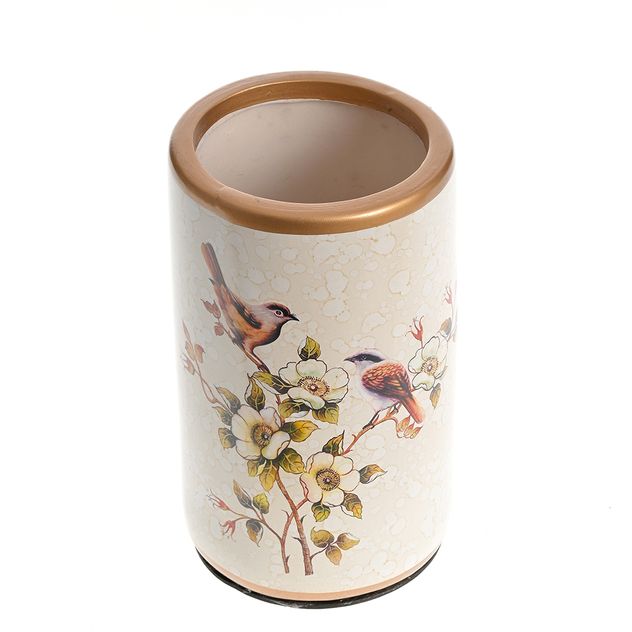 Vaza ceramica cu model floral si pasari 16.5 cm