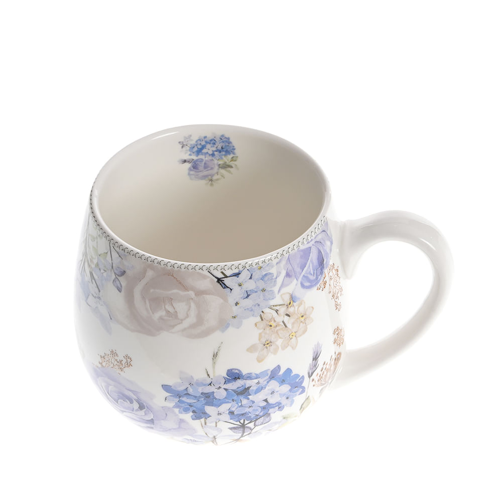 Cana ceramica 420 ml cu imprimeu flori albastre - 2 | YEO