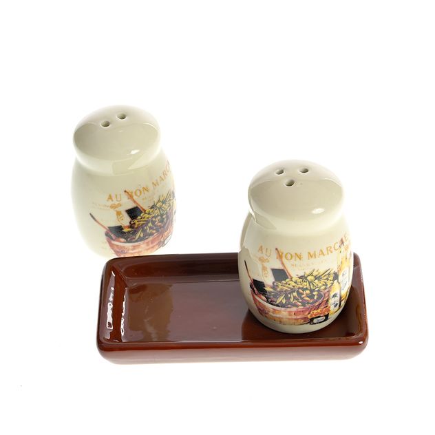 Set recipiente sare si piper din ceramica cu suport 12 cm