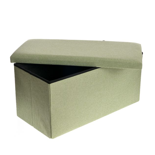 Taburet pliabil cu spatiu de depozitare, tapitata verde 76 cm