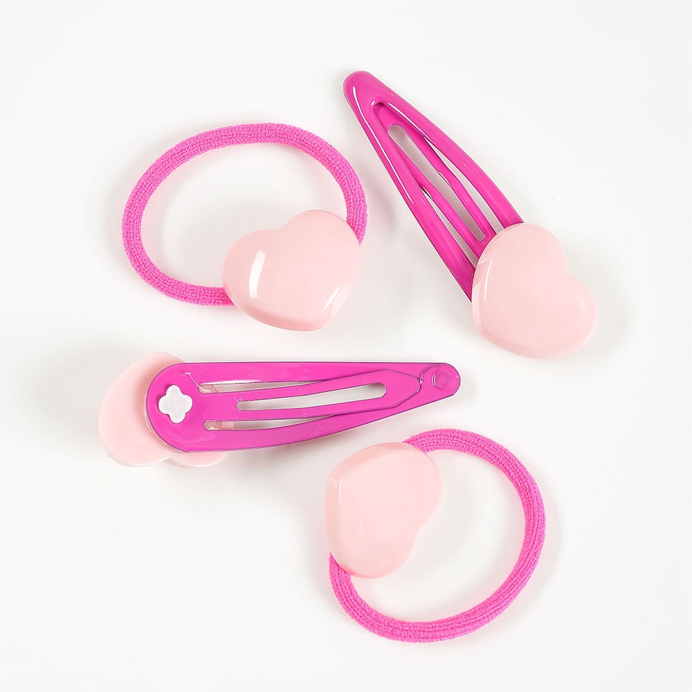 Set 4 accesorii de par cu inima roz - 2 | YEO
