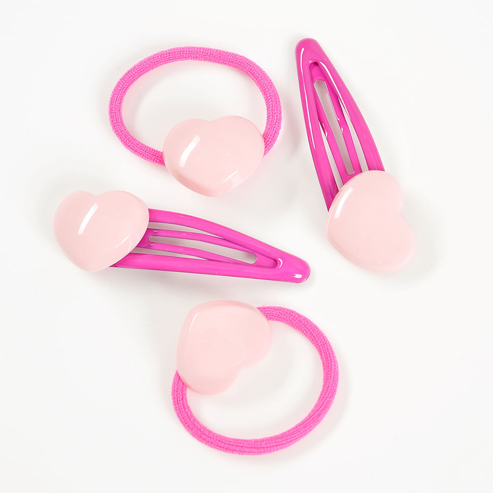 Set 4 accesorii de par cu inima roz - 3 | YEO