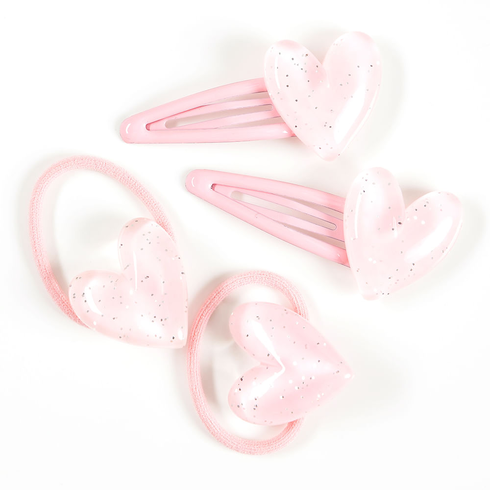 Set 4 accesorii de par cu inimi roz - 1 | YEO
