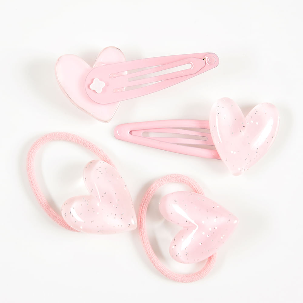 Set 4 accesorii de par cu inimi roz - 2 | YEO