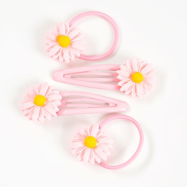 Set 2 elastice de par si 2 clame cu floare roz