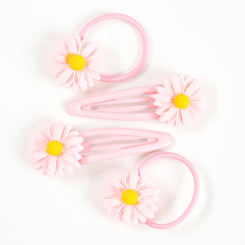Set 2 elastice de par si 2 clame cu floare roz - 3 | YEO