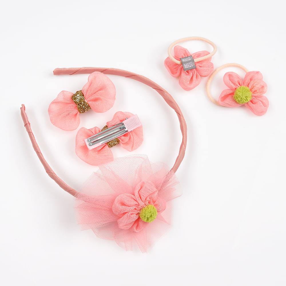 Set accesorii roz cu bentita, fundite si elastice florale - 3 | YEO