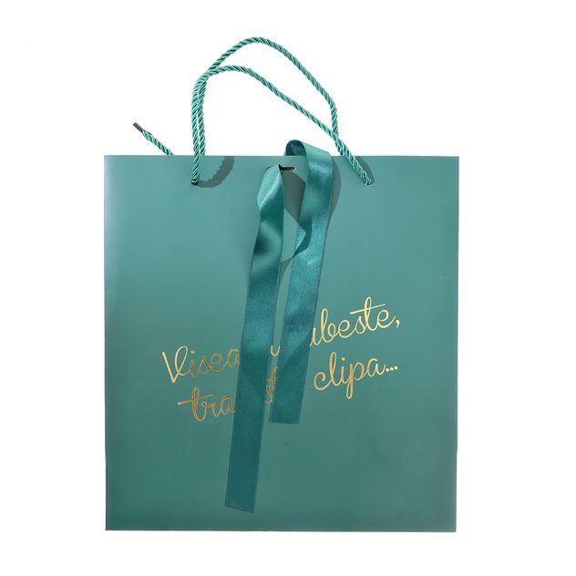 Punga de cadou verde cu mesaj 33 cm