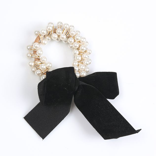 Elastic de par cu perle albe si fundita neagra