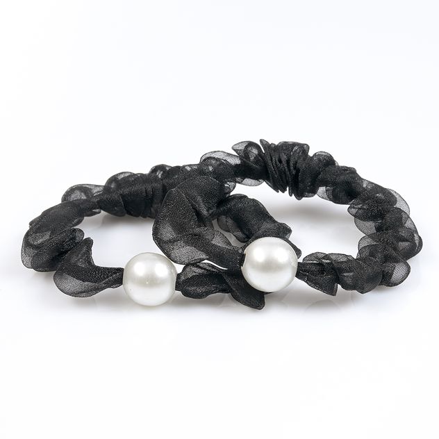 Set 2 elastice de par negre cu perla alba