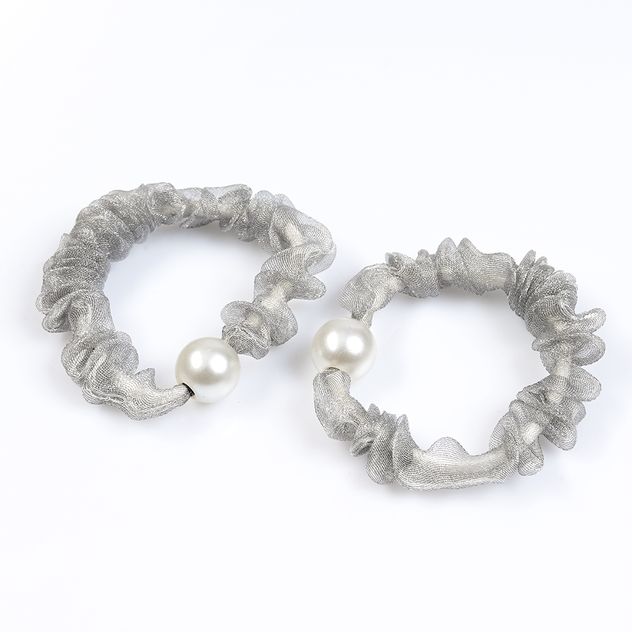Set 2 elastice de par gri sidefat cu perla decorativa