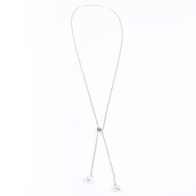 Colier argintiu cu perle, design minimalist elegant