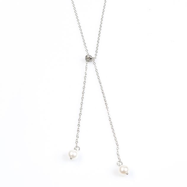 Colier argintiu cu perle, design minimalist elegant