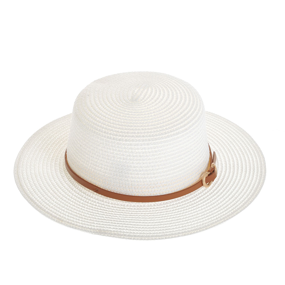 Palarie alba cu accesoriu tip curea