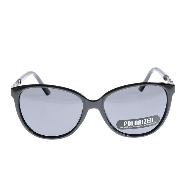 Ochelari de soare cat-eye polarizati cu rama neagra si decor metalic