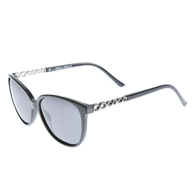 Ochelari de soare cat-eye polarizati cu rama neagra si decor metalic