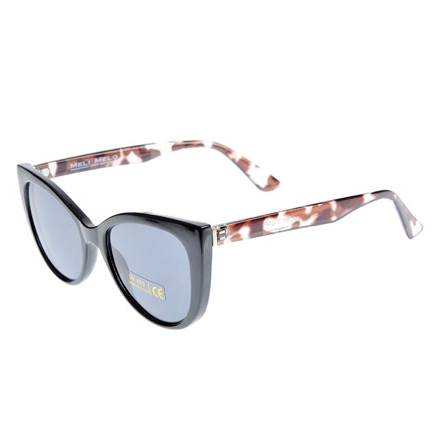 Ochelari de soare cat-eye cu rama neagra si brate in imprimeu animal print