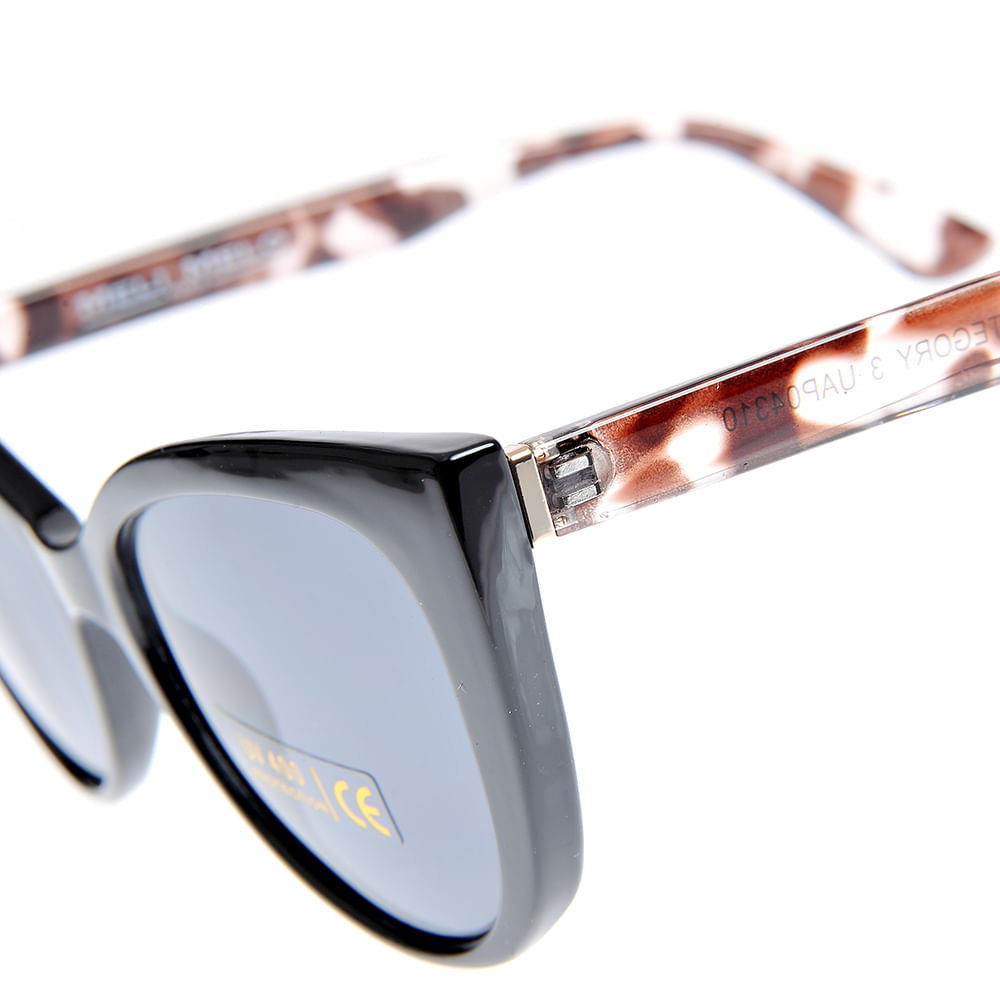 Ochelari de soare cat-eye cu rama neagra si brate in imprimeu animal print - 2 | YEO