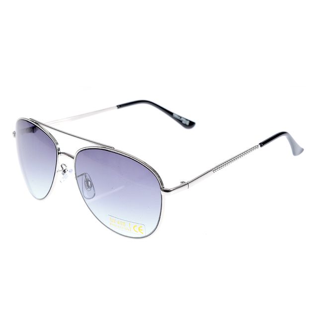 Ochelari de soare aviator cu rama metalica argintie si lentile degrade gri