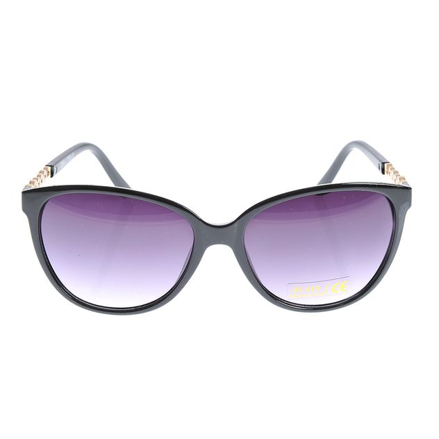 Ochelari de soare cat-eye cu rama neagra si detalii aurii pe brate