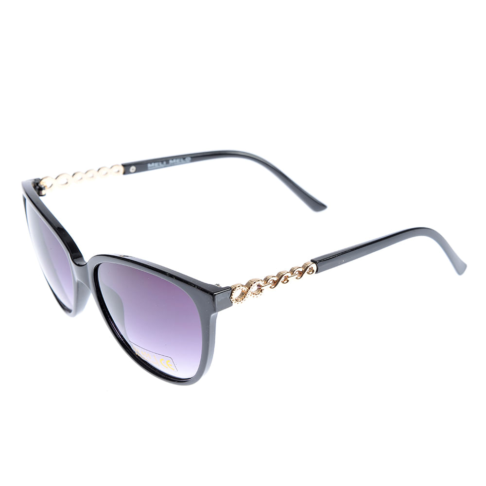 Ochelari de soare cat-eye cu rama neagra si detalii aurii pe brate - 1 | YEO