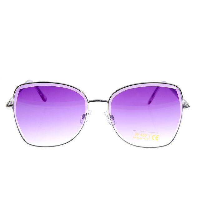 Ochelari de soare cu rama metalica argintie si lentile degrade violet