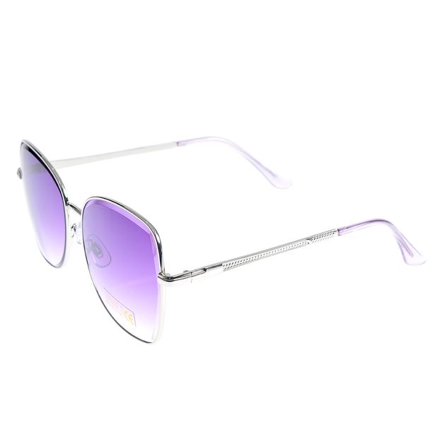 Ochelari de soare cu rama metalica argintie si lentile degrade violet