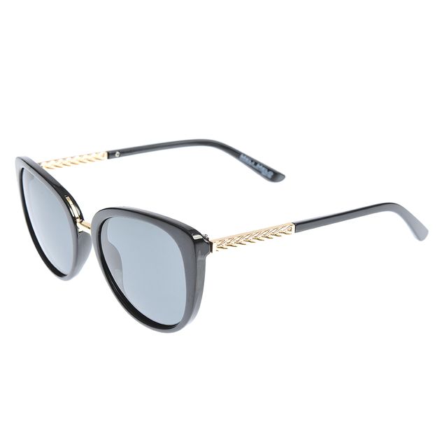 Ochelari de soare polarizati cu rama tip cat-eye si punte metalica aurie