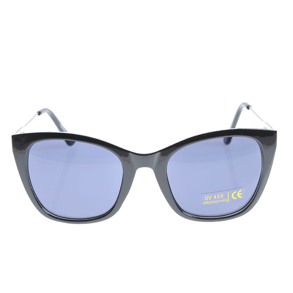 Ochelari de soare cat-eye cu lentile albastre si rame negre