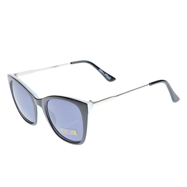 Ochelari de soare cat-eye cu lentile albastre si rame negre