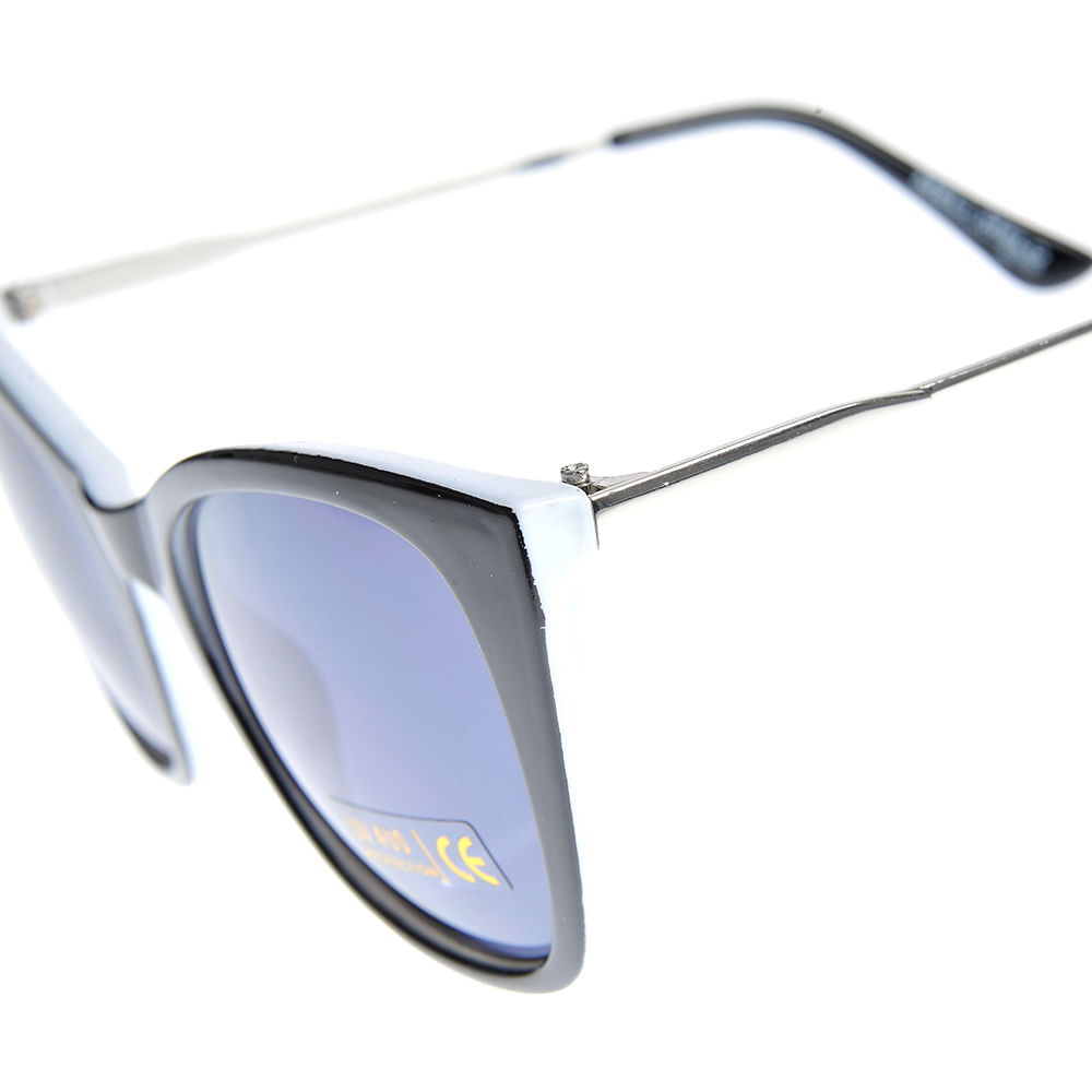 Ochelari de soare cat-eye cu lentile albastre si rame negre - 2 | YEO