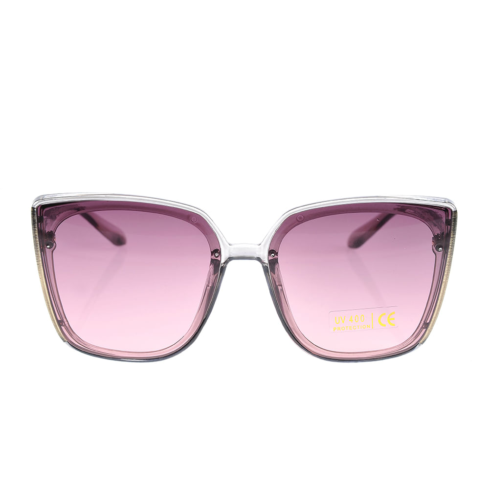 Ochelari de soare patrati cu rame transparente si lentile roz gradient