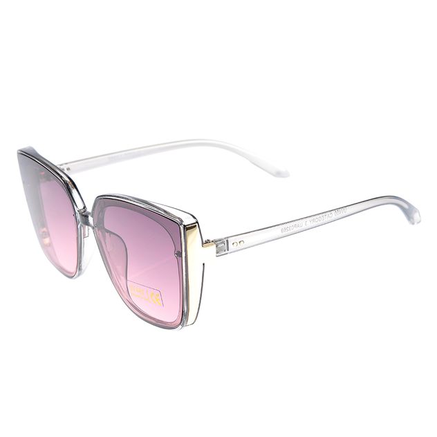 Ochelari de soare patrati cu rame transparente si lentile roz gradient